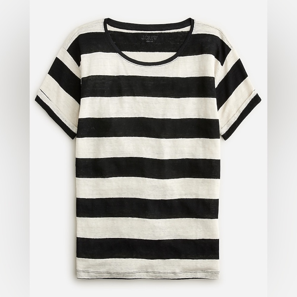 J. Crew 100% Linen roll-cuff crewneck T-shirt in stripe Size Small BP032